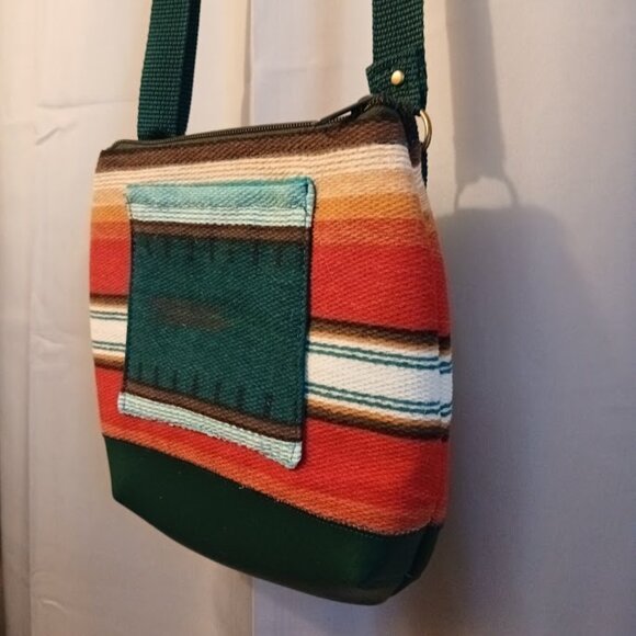 New Southwestern Sarape Stripe Tapestry Cowgirl Purse Red green Crossbody Bag - Picture 3 of 11